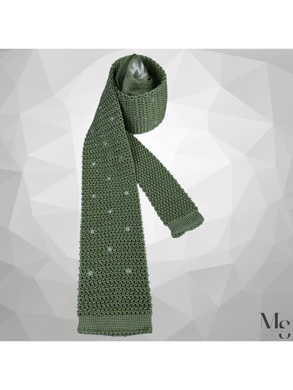 Biella Collezioni G. Vasta Silk Knit Tie Sage Green Polka Dot Square End Italy